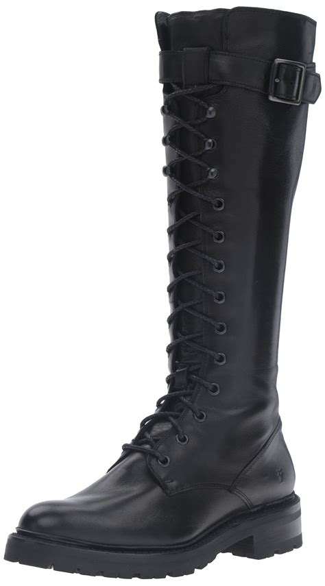 Frye Women S Julie Lace Tall Combat Boot Black 6 5 M Us Lace Up Boot