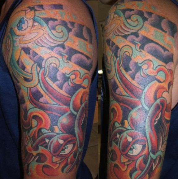 Good And Evil Half Sleeve Tattoos