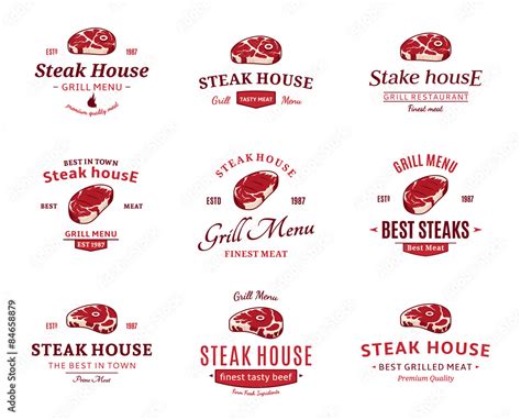 Grill Steak Logos Labels And Design Elements Steaks For Bbq And