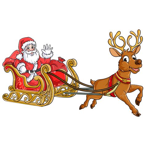 Hand Drawn Santa Claus Riding A Sleigh Delivering Presents Santa