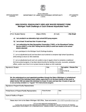 High School Equivalency Hse Age Waiver Request Form Fill And Sign