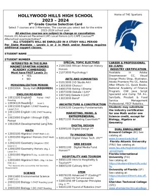 Hollywood Hills High School 9Th Grade Registration Doc Template