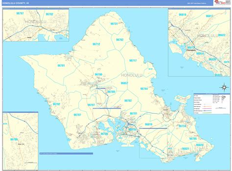 Honolulu County Hi Zip Code Wall Map Premium Style By Marketmaps