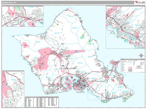 Honolulu Hi Metro Area Zip Code Wall Map Basic Style By Marketmaps