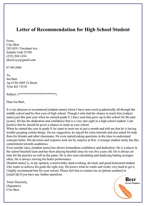 How To Write A Letter Of Recommendation For A High School Student For A