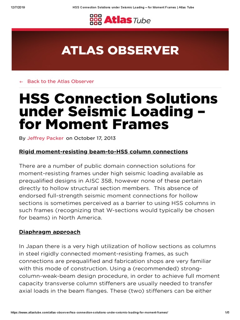 Hss Connection Solutions Under Seismic Loading For Braced Frames Atlas Tube