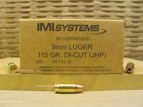 Imi 9Mm Luger Ammo 115 Grain Jacketed Hollow Point Box Of 50