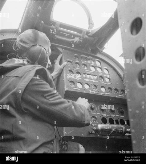 Inside A Halifax Aircraft Of Bomber Command The Engineer Seated At The