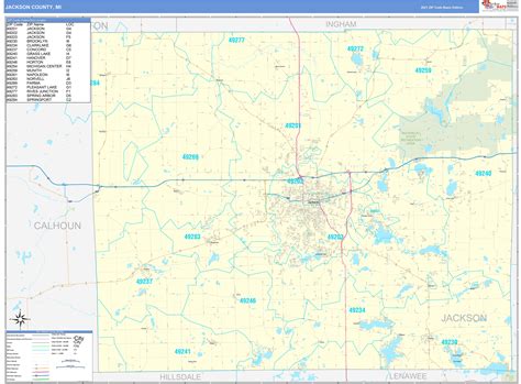 Jackson Michigan Zip Code Wall Map Basic Style By Marketmaps Mapsales