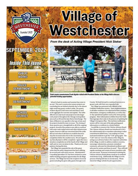 June 2012 Westchester Village Newsletter By Village Of Westchester Il