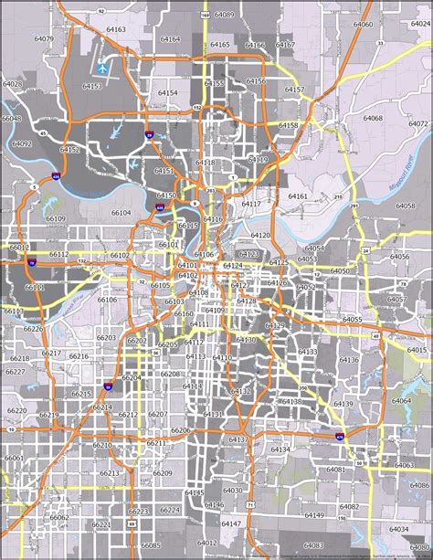 Kansas City Principal Streets And Zip Codes Map Gallup Map