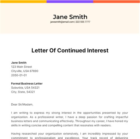 Letter Of Continued Interest