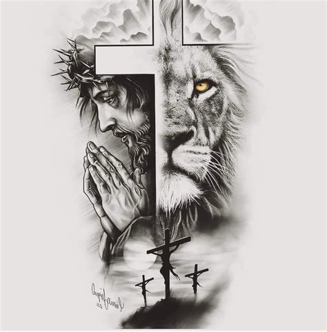 Lion Tattoo With Cross