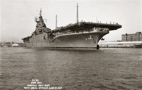 Long Hull Essex Class Aircraft Carrier Uss Lake Champlain Cv 39 June