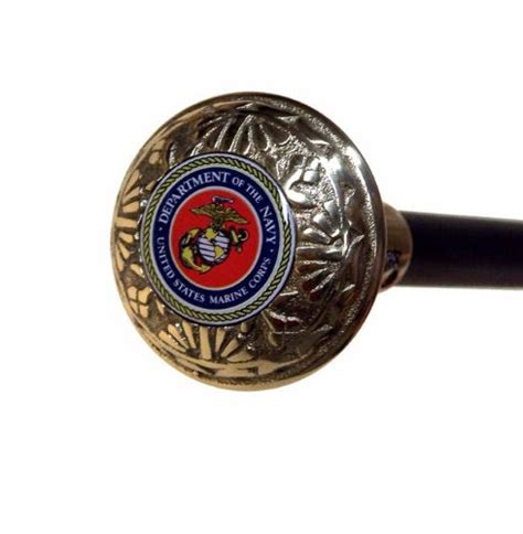 Marine Corps Emblem On Luxury Brass Walking Stick By Bridges Standard