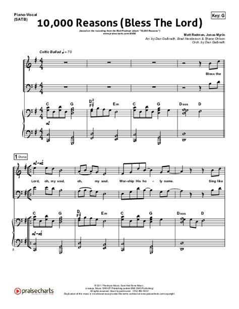 Matt Redman Amp Quot 10 000 Reasons Bless The Lord Amp Quot Sheet Music In G Major Transposable Download