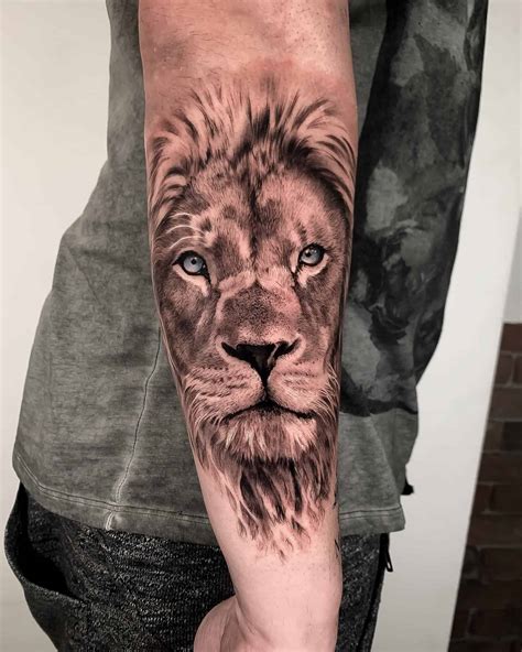 Men S Forearm Sleeve Tattoo Lion With Silhouette In Realism Mens