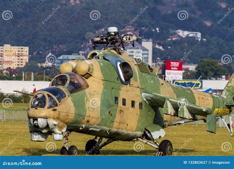 Mi 24 Attack Helicopter On Display During The Air Show Editorial Image