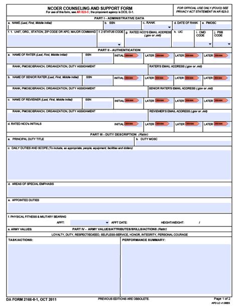 Ncoer Counseling And Support Form Fillable Printable Forms Free Online