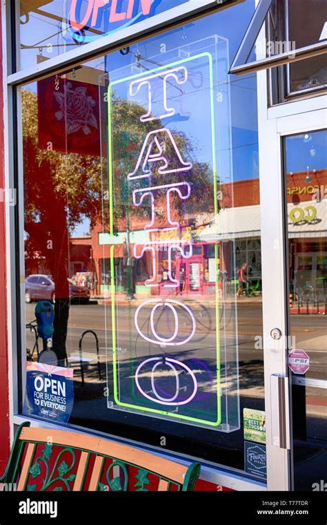 Neon Sign In The Window Of A Tattoo Parlor On N 4Th Ave In Tucson Az