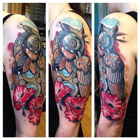 Neotraditional Steampunk Owl And Poppies By Michael Gibson Guesting At