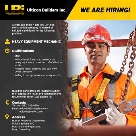 Now Hiring Heavy Equipment Mechanic Ulticon Builders Inc Ulticon