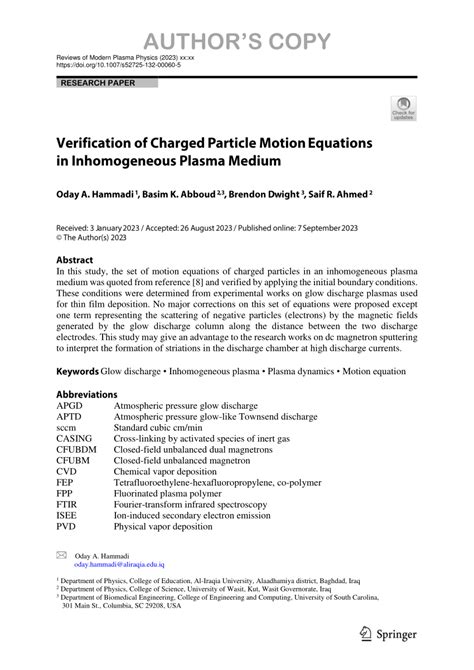 Pdf Verification Of Charged Particle Motion Equations In