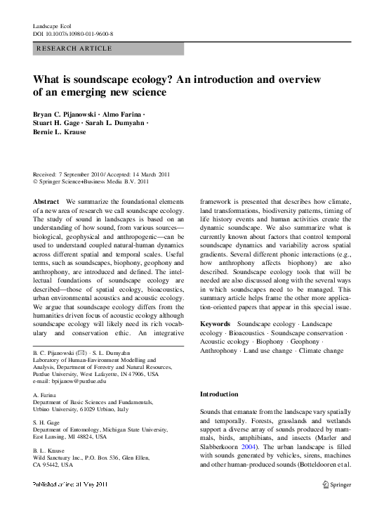 Pdf What Is Soundscape Ecology An Introduction And Overview Of An Emerging New Science