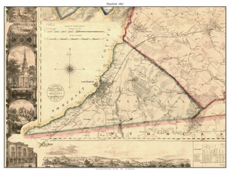 Plainfield New Jersey 1862 Old Town Map Custom Print Union Co Old