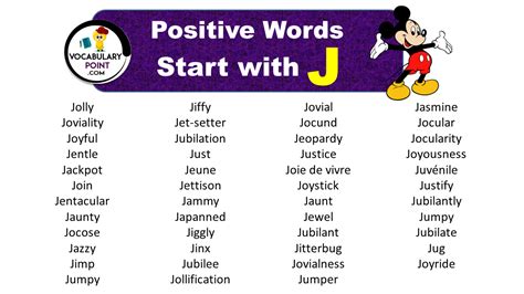 Positive Vocabulary Words That Start With J Vocabulary Point