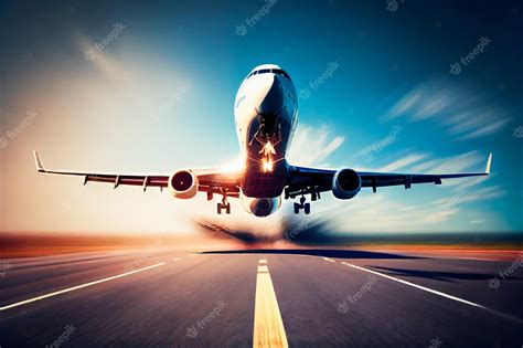 Premium Photo Airplane Taking Off From Airport Runway Generative Aixa