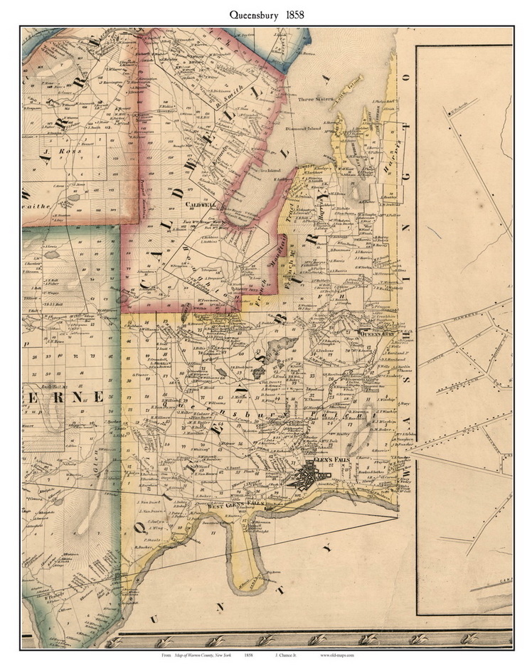 Queensbury New York 1858 Old Town Map Custom Print Warren Co Old Maps