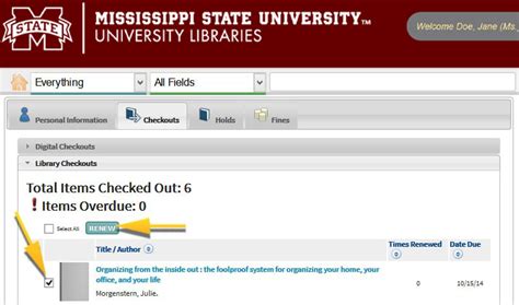 Renew Books Mississippi State University Libraries