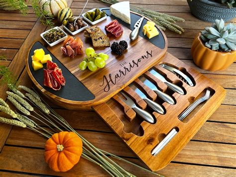 Round Personalized Charcuterie Board Set 19Pcs Cheese Board Etsy