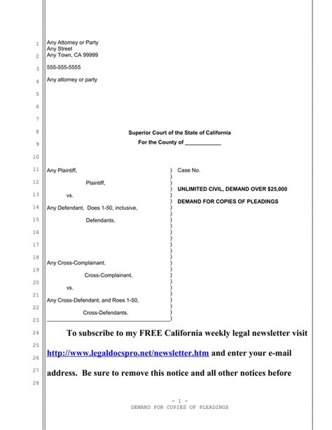 Sample California Demand For Copies Of Pleadings Pdf