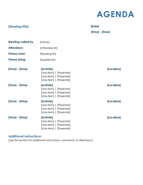 Sample Meeting Agenda Template