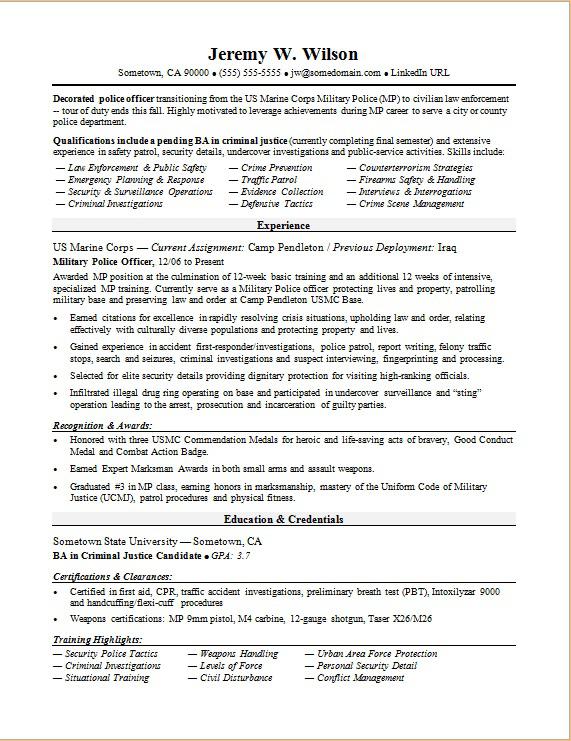 Sample Resume For A Military To Civilian Transition