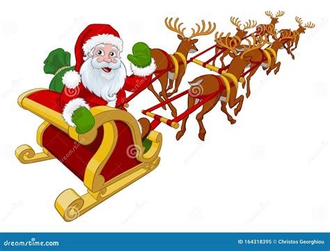 Santa Claus Flying Christmas Sleigh And Reindeer Stock Vector