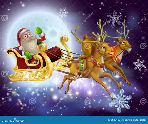 Santa Claus Sleigh Christmas Scene Stock Vector Illustration Of Rain