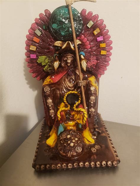 Santa Muerte Aztec Sitting Statue 15 Inches Etsy