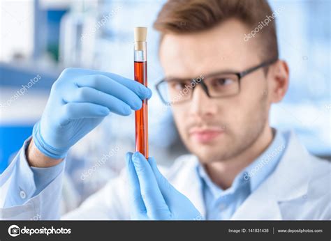 Scientist Looking At Test Tube In The Laboratory Stock Photo Download