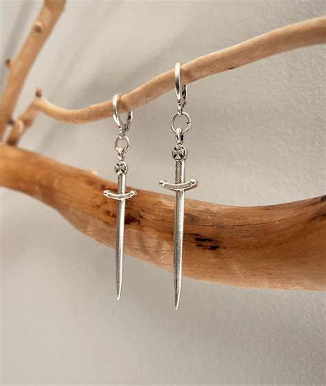 Silver Medieval Sword Womens Earrings Statement Sword Drop Etsy