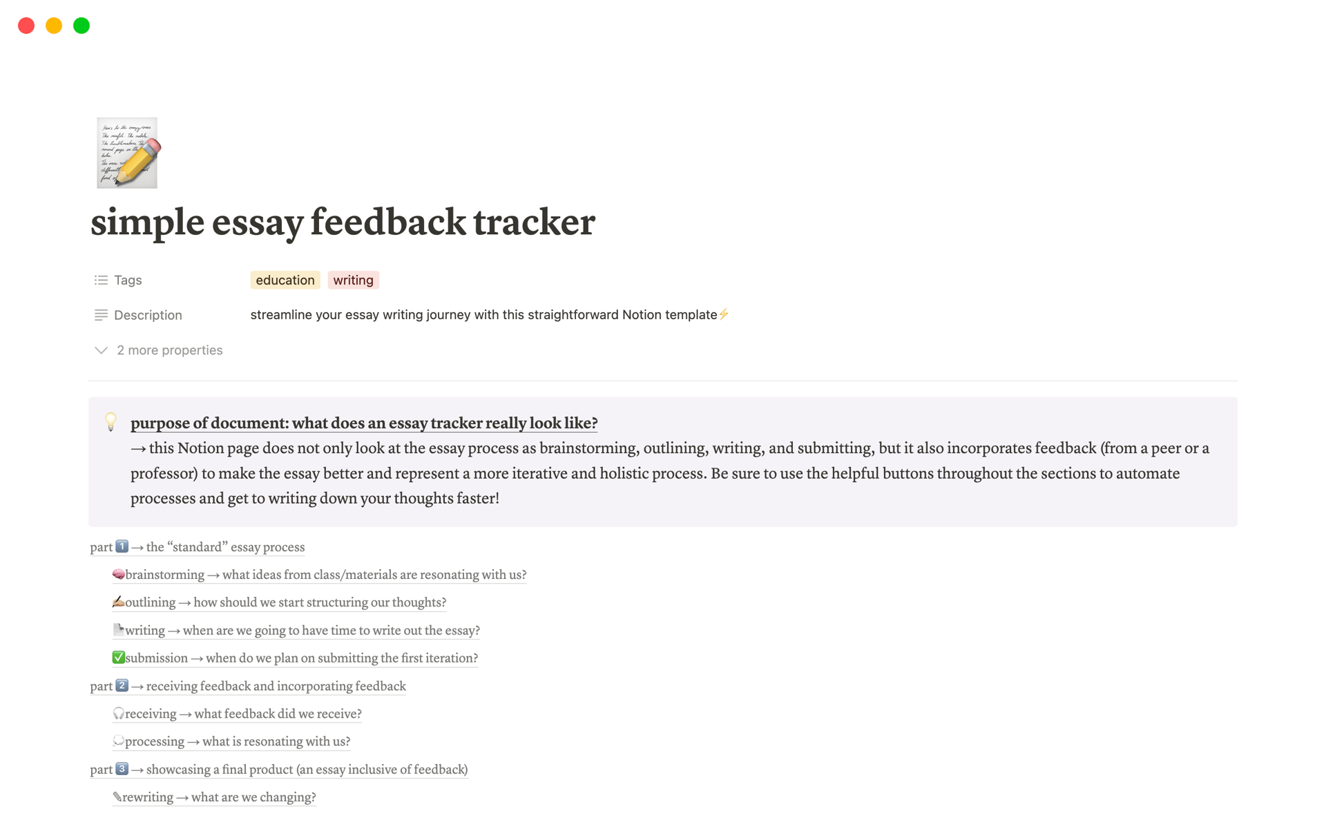 Simple Essay Feedback Tracker Template By Sam H Li Notion Marketplace