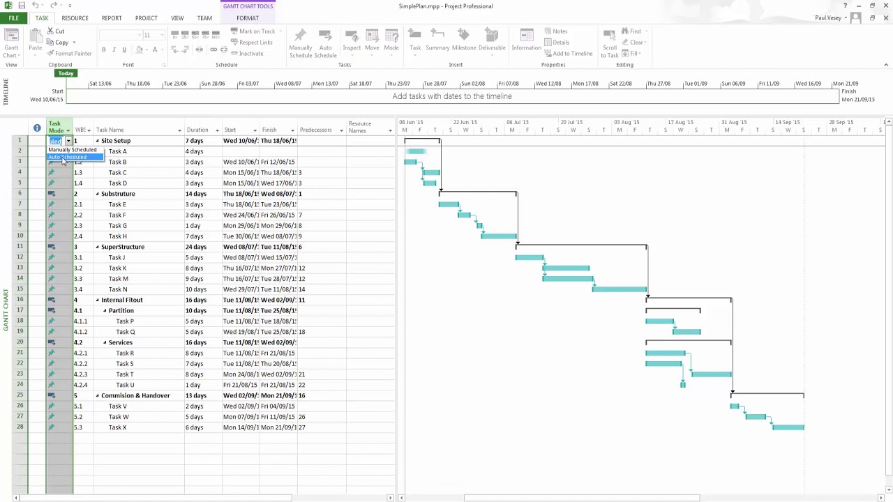 Simple Project Plan In Microsoft Project Software Engineering