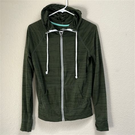 So Tops So Perfectly Soft Olive Green Perfect Zip Up Hoodie Black Striping Size Medium