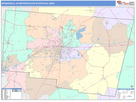 Springfield Oh Metro Area Wall Map Color Cast Style By Marketmaps