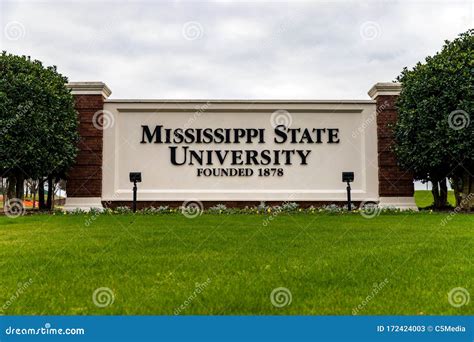 Starkville Ms Usa Mississippi State University Entrance Sign Founded In 1878 Editorial