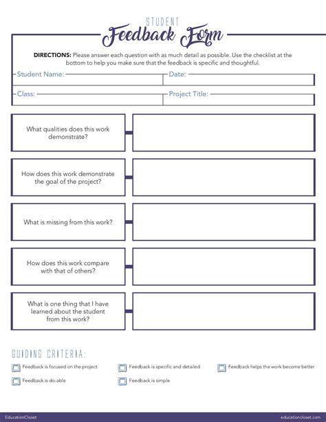 Student Essay Feedback Template College