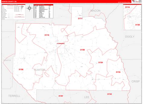 Sumter County Sc Zip Code Wall Map Red Line Style By Marketmaps Mapsales