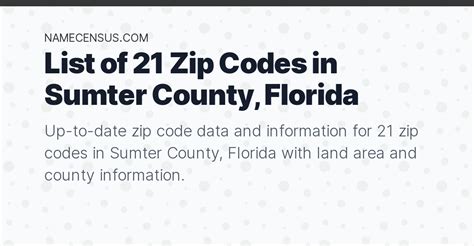 Sumter County Zip Codes List Of 21 Zip Codes In Sumter County Florida